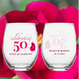 Vaso De Vino Rosa único de 50 años personalizado Keepsake