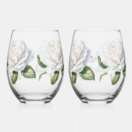 Vaso De Vino Rosas blancas dibujadas a mano