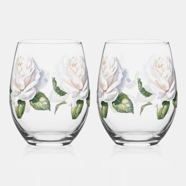 Vaso De Vino Rosas blancas dibujadas a mano (Anverso)