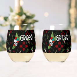 Vaso De Vino Rosas de cráneo Zia Sun Greenery Nuevo México Negr