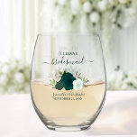 Vaso De Vino Rosas del Boho verde esmeralda sirvienta de honor<br><div class="desc">Este conjunto es la elección perfecta para agradecer a las damas de honor y a la dama de honor de su boda. El bonito diseño de la moda boho incluye un conjunto de rosas acuáticos pintados a mano en tonos verde esmeralda y menta, así como estribos de eucalipto y vegetación....</div>