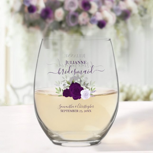 Vaso De Vino Rosas morados del Boho niñera donada de honor (Subido por el creador)