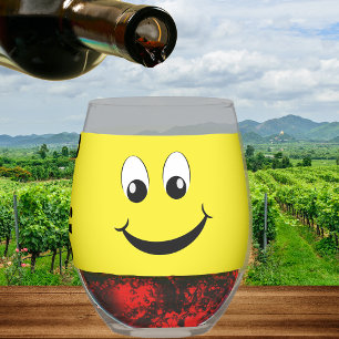 Vaso De Vino Rostro Feliz Amarillo Retro Con Nombre De Monogram
