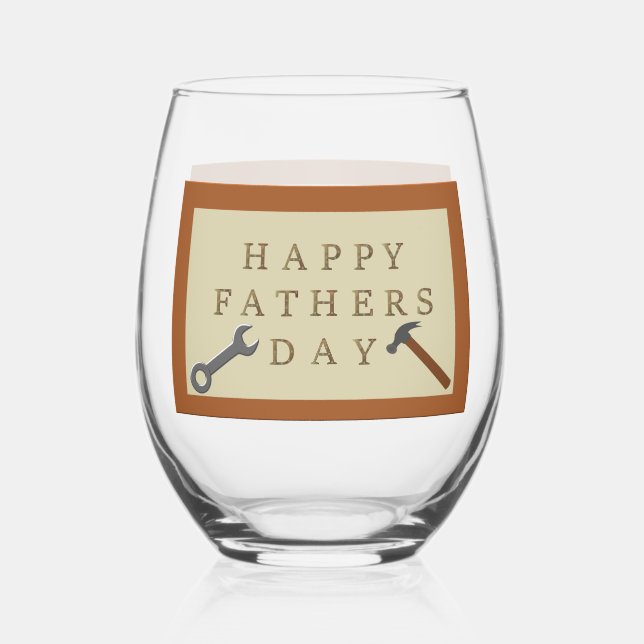 Vaso De Vino Rótulo de madera del Día del Padres (Anverso)