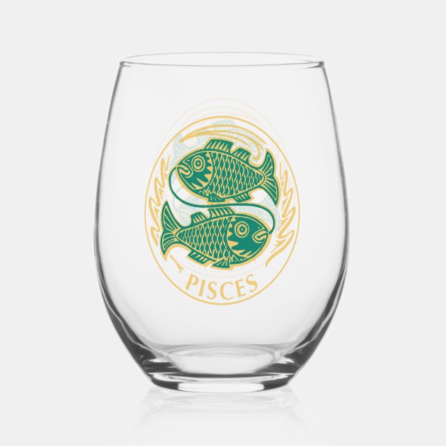 Vaso De Vino Rótulo Pisces de Zodiac (Anverso)