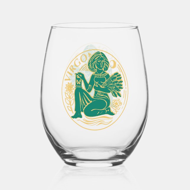 Vaso De Vino Rótulo Virgo del Zodiaco (Anverso)