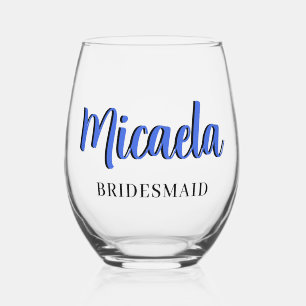 Vaso De Vino Royal Blue 3D Nombre Divertido Dama de Honor  