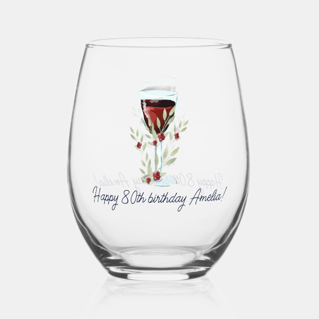 Vaso De Vino Rustic 80 Cumpleaños Foliage Red Wine (Reverso )