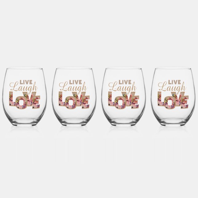 Vaso De Vino Rustic Floral Letters Live Laugh Love  (Anverso)