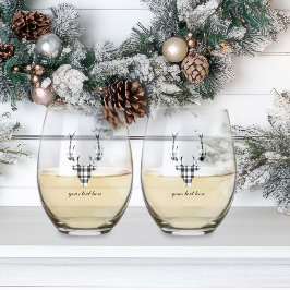 Vaso De Vino Rustic Modern Plaid Check Deer Stemless Wine Glass