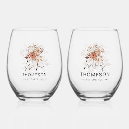 Vaso De Vino Rustic Terracotta Florals Sr. Sra. Name Date Boda