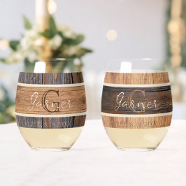 Vaso De Vino Rustic Wood Tone Mr. y Mrs. Boda