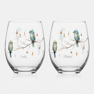 Vaso De Vino Rustic Woodland Love Birds Celebration