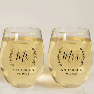 Vaso De Vino Rustic Wreath Mr. y Mrs. Newlywoft
