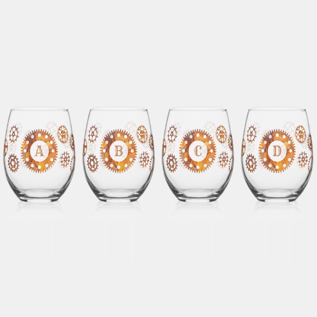 Vaso De Vino Rusty Gears Steampunk Personalizado Inicial (Izquierda)