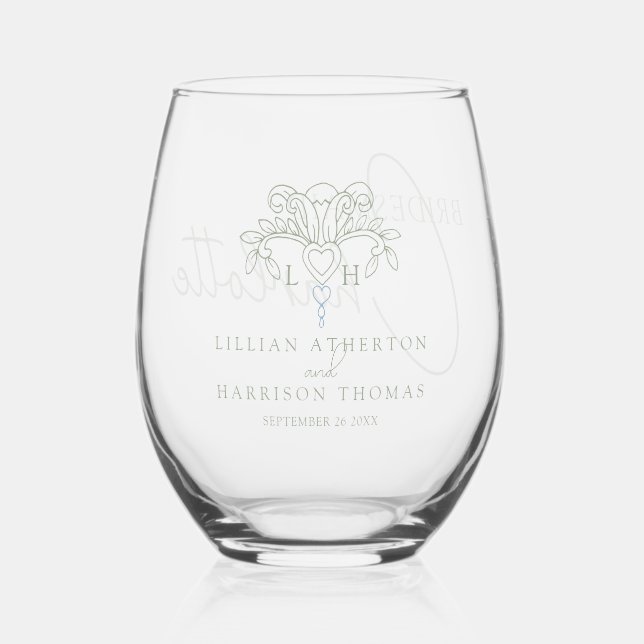 Vaso De Vino Sage green fleur de lis monogram (Anverso)