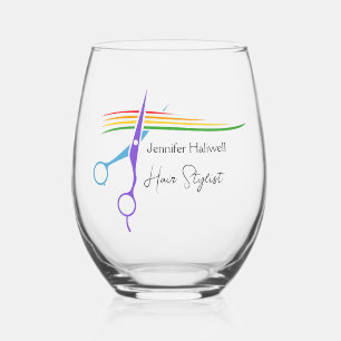 Vaso De Vino Salón de tijeras estilistas de arcoiris de Persona
