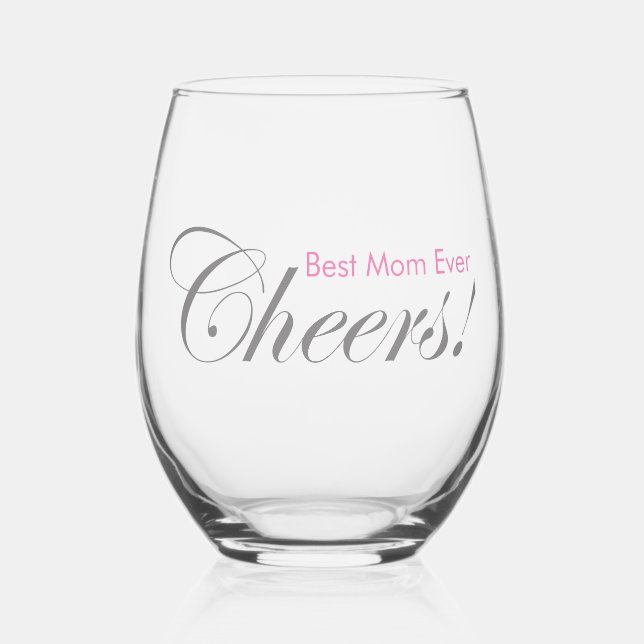 Vaso De Vino ¡Salud Personalizada! Mejor Mamá Elegante Plata (Anverso)
