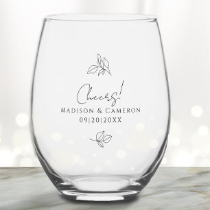 Vaso De Vino Saludos Boda Compromiso con las hojas botánicas ne