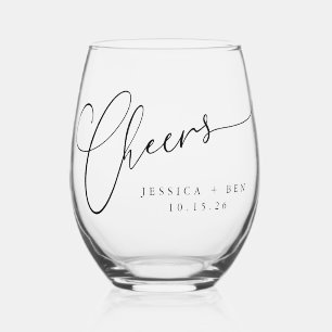 Vaso De Vino Saludos Minimal Black Script Custom Wedding