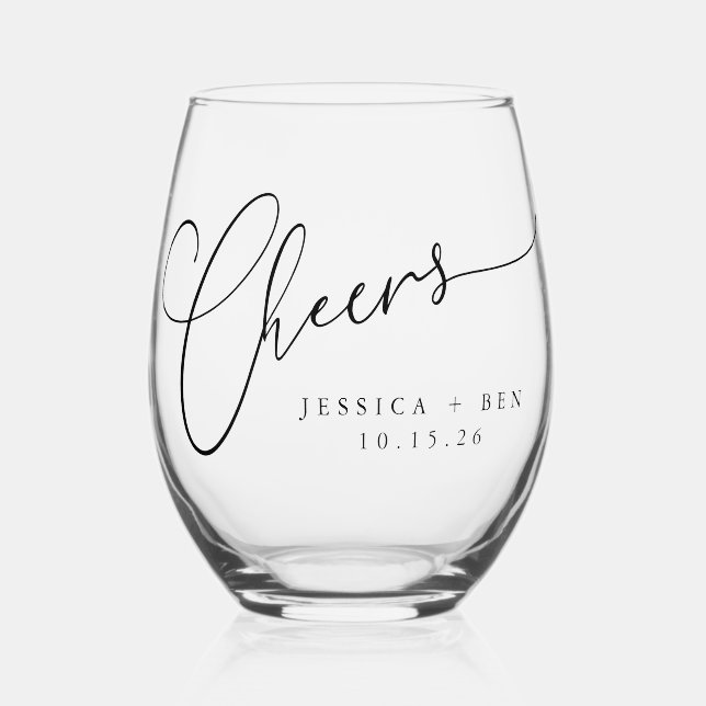 Vaso De Vino Saludos Minimal Black Script Custom Wedding (Anverso)