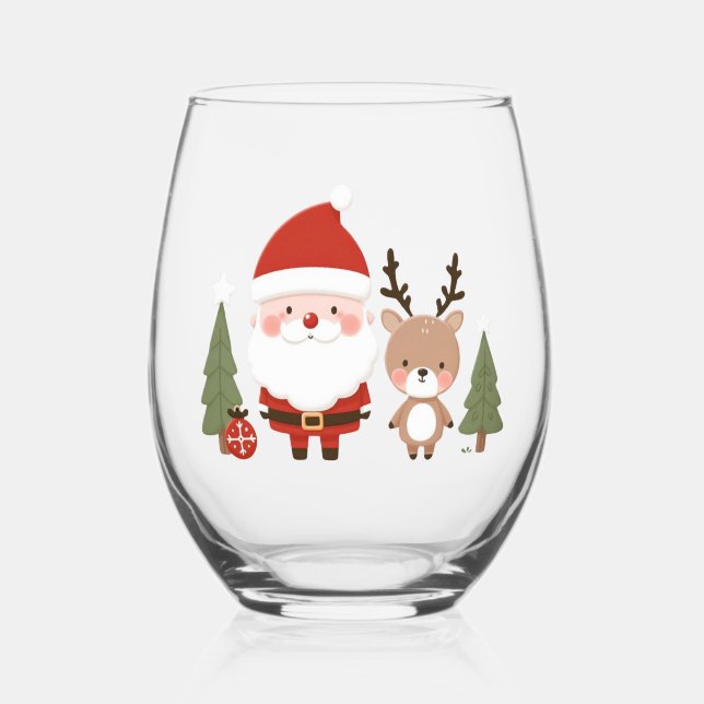 Vaso De Vino Santa y reno Navidades (Reverso )