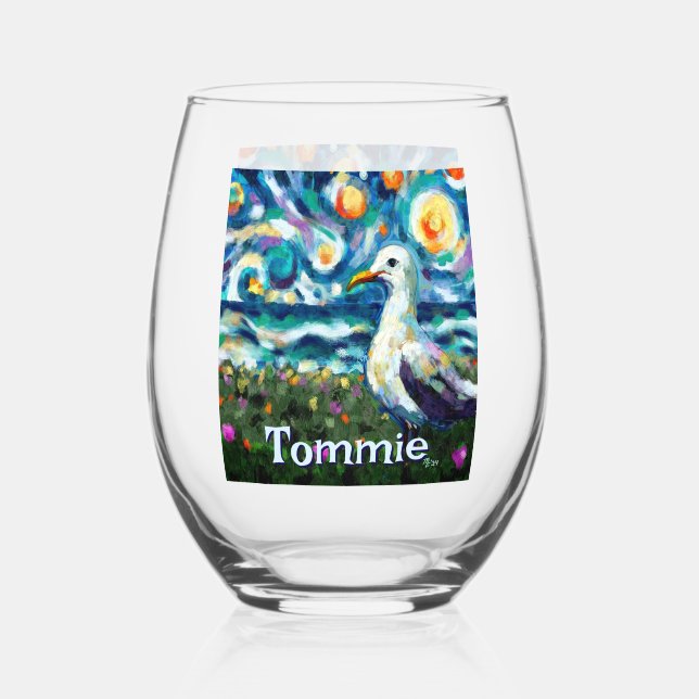 Vaso De Vino Seagull Van Gogh Style Beach personalizado (Anverso)