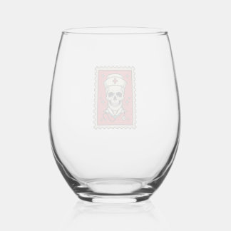 Vaso De Vino Sello divertido de enfermera calavera retro_1