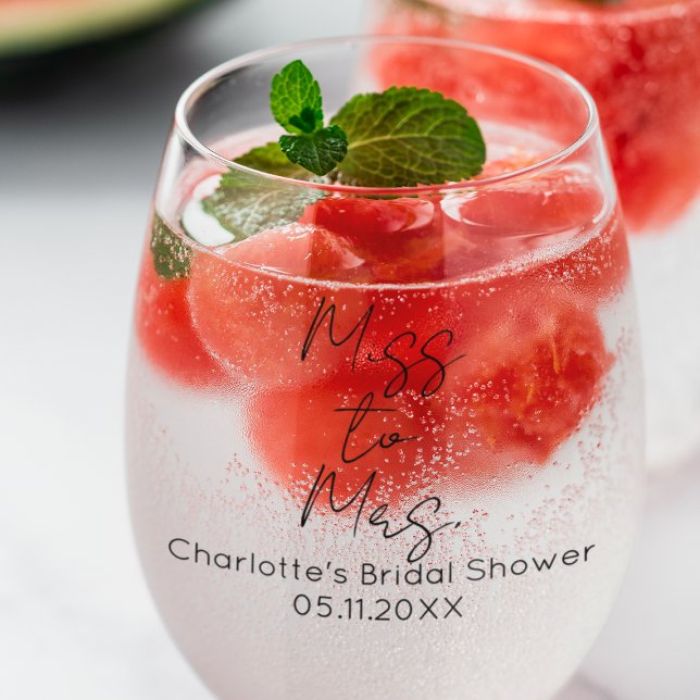 Vaso De Vino Señorita De Ducha Bridal Personalizada Para La Sra (Personalized Bridal Shower Miss To Mrs Stemless Wine Glass
)