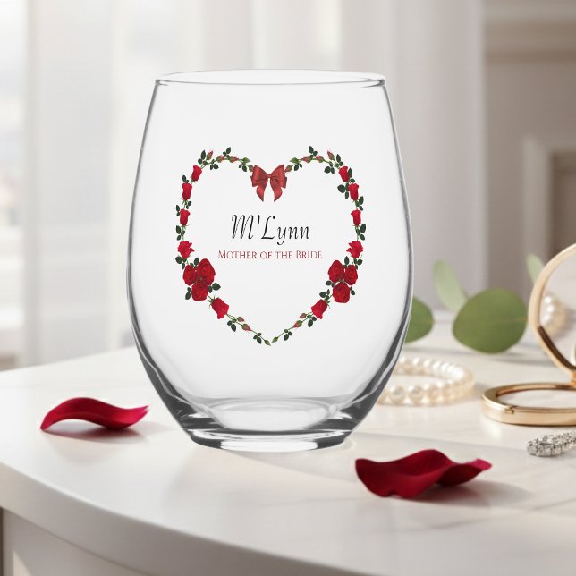 Vaso De Vino Sentimental Red Roses Mother of Bride Gift (A sentimental red rose wine glass thank-you gift for the Mother of the Bride.)