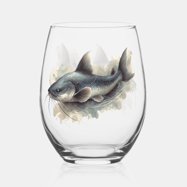 Vaso De Vino Serie Acuarela: Bagre (Anverso)