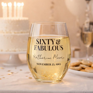 Vaso De Vino Sesenta y Fabuloso Cumpleaños 60