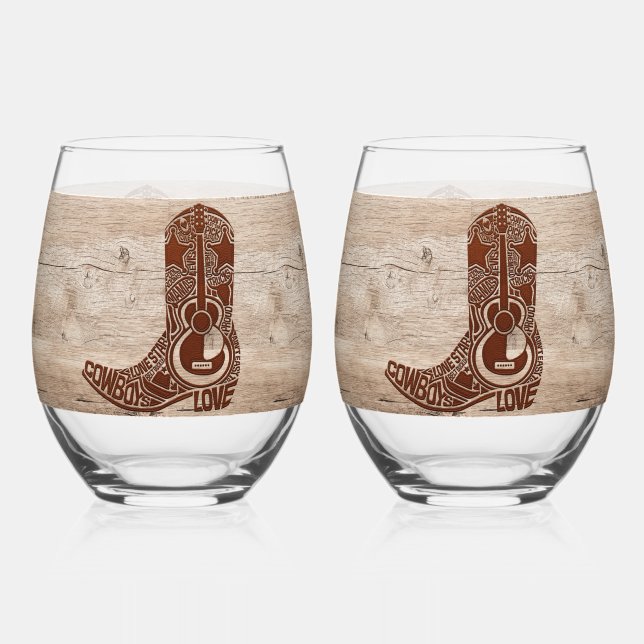 Vaso De Vino Set Wine Stemless Cowboy Glass Drinkware (Anverso)