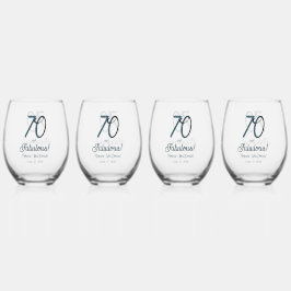 Vaso De Vino Setenta y Fabuloso Cumpleaños 70 Azul Ártico