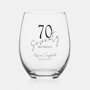 Vaso De Vino Setenta y Fabuloso Script Negro Cumpleaños 70