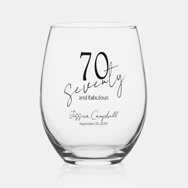 Vaso De Vino Setenta y Fabuloso Script Negro Cumpleaños 70 (Anverso)