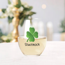 Vaso De Vino Shamrock Clover Design Stemless Wine Glass