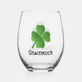 Vaso De Vino Shamrock Clover Design Stemless Wine Glass