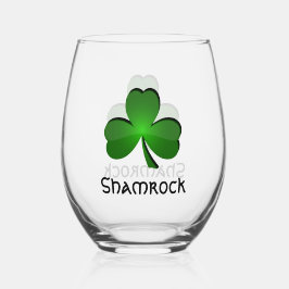 Vaso De Vino Shamrock Clover Design Stemless Wine Glass