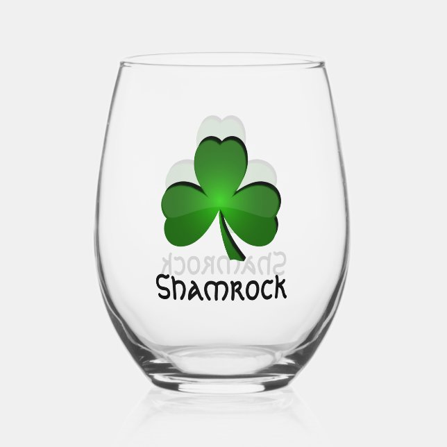 Vaso De Vino Shamrock Clover Design Stemless Wine Glass (Anverso)