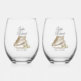 Vaso De Vino Shell de bodas de playa y anillos personalizados