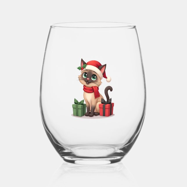 Vaso De Vino Siamese Cat Xmas Holiday Santa Siamese Cat Christm (Anverso)