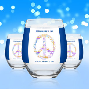 Vaso De Vino Signo de palabra de paz del Día Mundial de la Paz