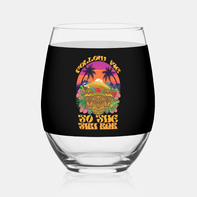 Vaso De Vino Sígueme Al Fiesta Luau De Tiki Bar (Anverso)