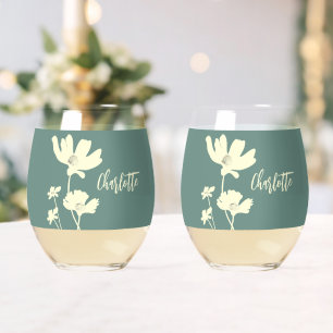 Vaso De Vino Silhouettes de las flores botánicas de cosmos de v