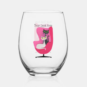Vaso De Vino Silla rosa brillante de época dos gatos elegantes