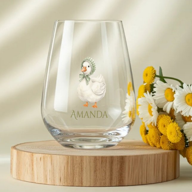 Vaso De Vino Silly Goose Daisy Sage Green Neutral Baby Shower (Subido por el creador)