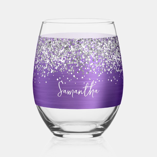 Vaso De Vino Silver Glitter Amethyst Glam Name (Anverso)