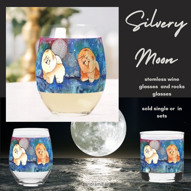 Vaso De Vino SILVERY MOON Chow perro acuarela Rocas o (Subido por el creador)