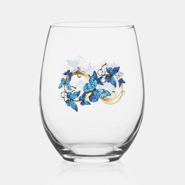 Vaso De Vino Símbolo infinito de mariposas Morpho azules (Reverso )